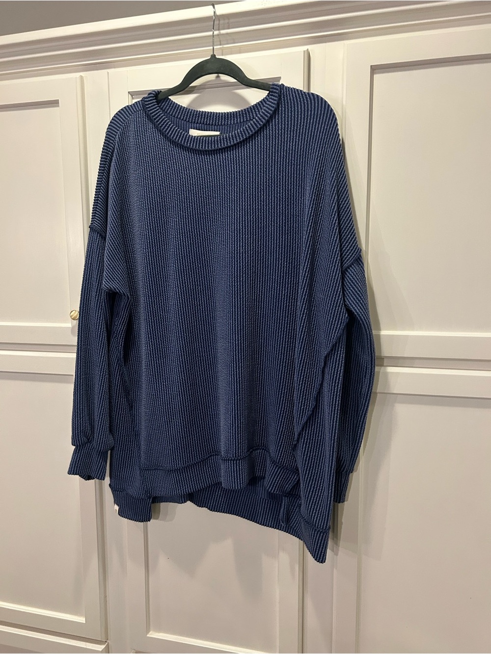 Simply Southern Navy and Light Blue Striped Waffle Knit Top